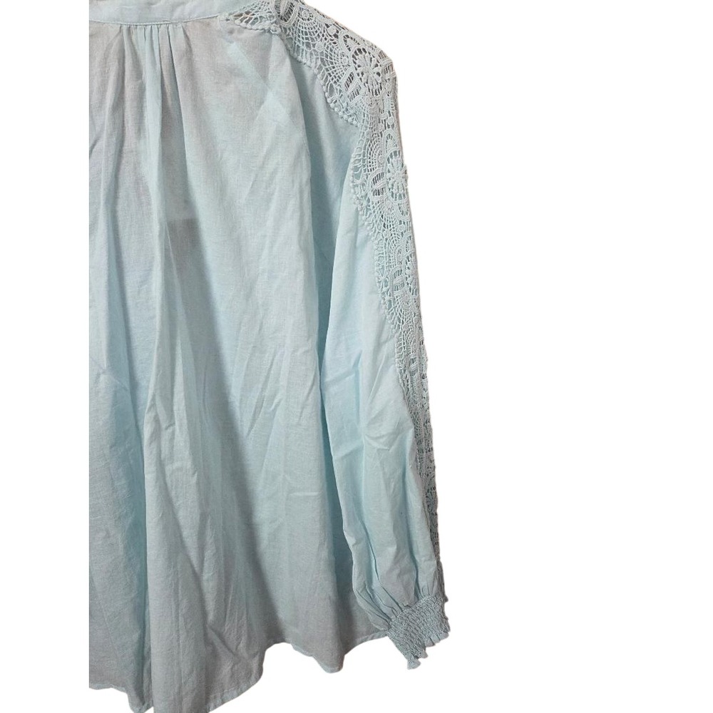 Jennifer & Grace Peasant Blouse Women Plus 2X Blue Crochet Lace Eyelet Boho - Picture 4 of 4